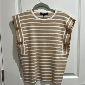 Neutral Striped Sleeveless Sweater
